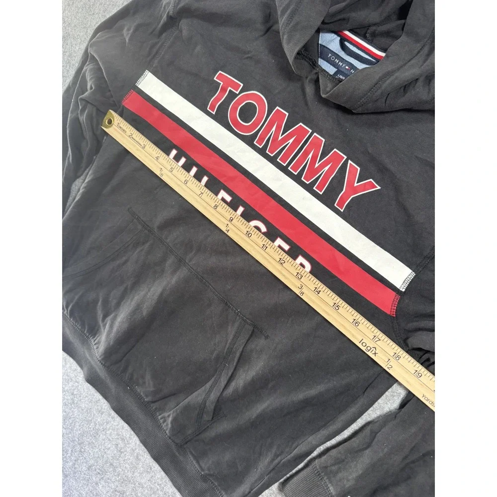 Tommy Hilfiger Logo Stripe Hoodie Large 16/18 Black Cotton Blend Pullover